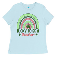 Baby Blue lucky to be a teacher Ladies Tee - MaliasSmallBusiness