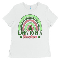 White lucky to be a teacher Ladies Tee - MaliasSmallBusiness