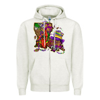 Oatmeal Heather mardi gras louisiana map Zipper Hoodie - OliviaCreatesArt