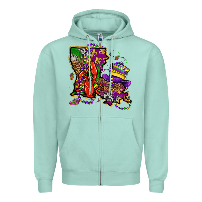 Mardi Gras Louisiana Map Zipper Hoodie by OliviaCreatesArt | Teevron