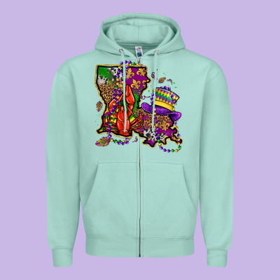 Mardi Gras Louisiana Map Zipper Hoodie Designed By Oliviacreatesart