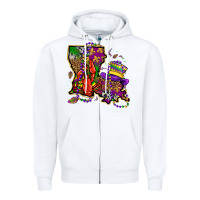 White mardi gras louisiana map Zipper Hoodie - OliviaCreatesArt