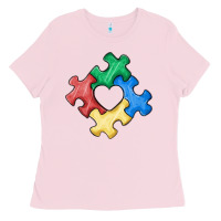 Bubblegum Pink autism puzzle Ladies Tee - MaliasSmallBusiness