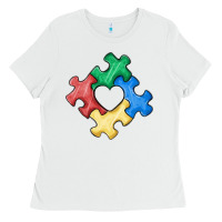 White autism puzzle Ladies Tee - MaliasSmallBusiness