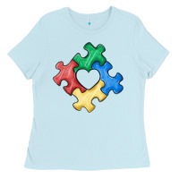 Baby Blue autism puzzle Ladies Tee - MaliasSmallBusiness