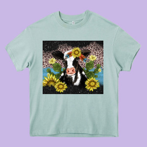 Cow Cactus And Sunflower Heavy Core Tee Designed By Adodesignshop