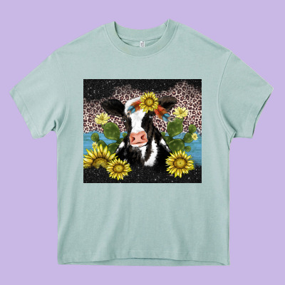 Cow Cactus And Sunflower Heavy Core Tee Designed By Adodesignshop