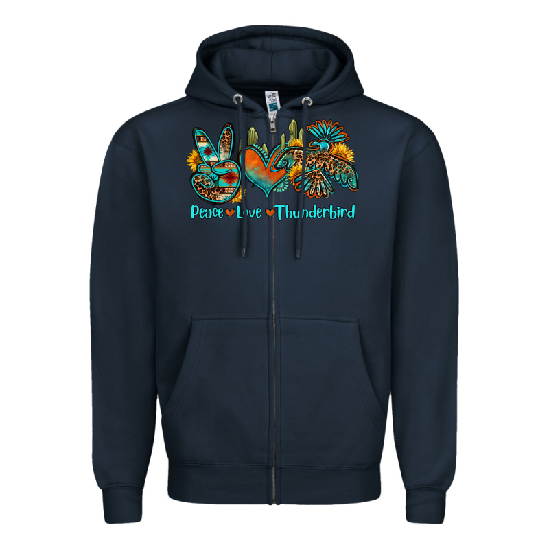 Peace Love Thunderbird Zipper Hoodie by OliviaCreatesArt | Teevron