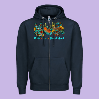 Peace Love Thunderbird Zipper Hoodie Designed By Oliviacreatesart