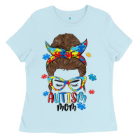 Baby Blue messy bun autism mom Ladies Tee - MaliasSmallBusiness