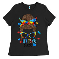 Black messy bun autism mom Ladies Tee - MaliasSmallBusiness