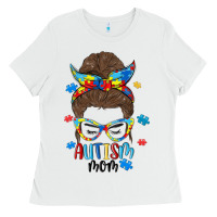 White messy bun autism mom Ladies Tee - MaliasSmallBusiness