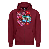 Burgundy valentines day casette olivia Zipper Hoodie - OliviaCreatesArt