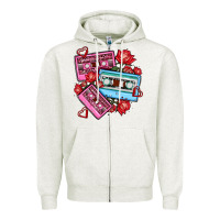 Oatmeal Heather valentines day casette olivia Zipper Hoodie - OliviaCreatesArt
