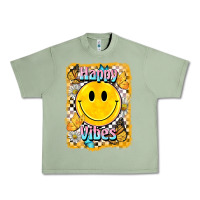 Oil Green happy vibes smiley face Urban Heavy Tee - BarkalooDesign
