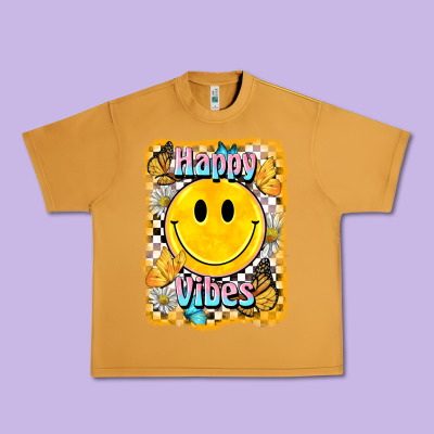 Happy Vibes Smiley Face Urban Heavy Tee Designed By Barkaloodesign