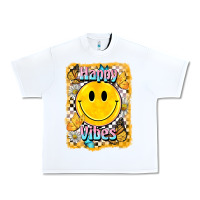 White happy vibes smiley face Urban Heavy Tee - BarkalooDesign