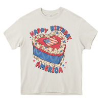 Cream happy birthday america Heavy Core Tee - MaliasSmallBusiness