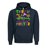 Navy throw me something mister mardi gras olivia Zipper Hoodie - OliviaCreatesArt