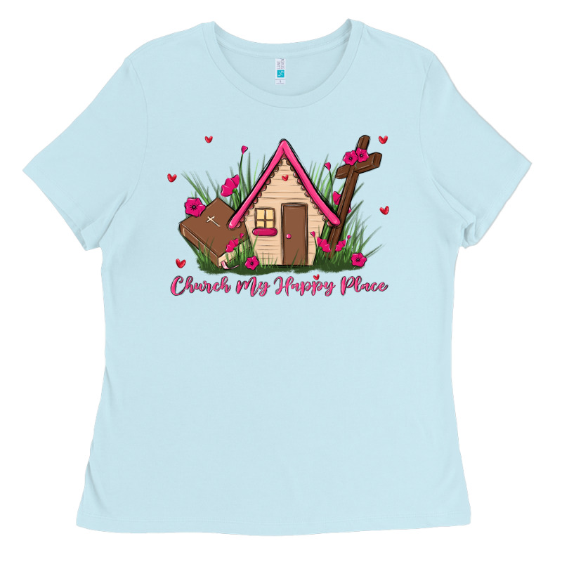Church Is My Happy Place Ladies Tee by MaliasSmallBusiness | Teevron