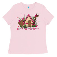 Bubblegum Pink church is my happy place Ladies Tee - MaliasSmallBusiness