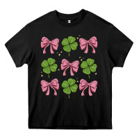 Black coquette bow clover st. patrick's day Heavy Core Tee - MaliasSmallBusiness