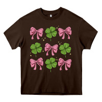 Chocolate Brown coquette bow clover st. patrick's day Heavy Core Tee - MaliasSmallBusiness