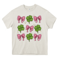 Cream coquette bow clover st. patrick's day Heavy Core Tee - MaliasSmallBusiness