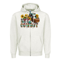 Oatmeal Heather hey cowbow Zipper Hoodie - OliviaCreatesArt