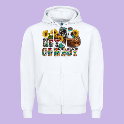 Hey Cowbow Zipper Hoodie Designed By Oliviacreatesart