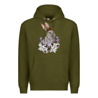 Army Green Easter Day Flowers bunny Premium Hoodie - OliviaCreatesArt