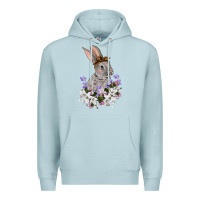 Blue Mist Easter Day Flowers bunny Premium Hoodie - OliviaCreatesArt
