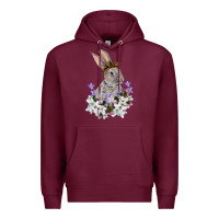 Burgundy Easter Day Flowers bunny Premium Hoodie - OliviaCreatesArt