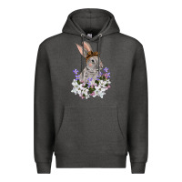 Charcoal Heather Easter Day Flowers bunny Premium Hoodie - OliviaCreatesArt