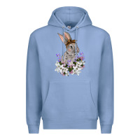 Colony Blue Easter Day Flowers bunny Premium Hoodie - OliviaCreatesArt
