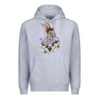 Heather Grey Easter Day Flowers bunny Premium Hoodie - OliviaCreatesArt