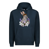 Navy Easter Day Flowers bunny Premium Hoodie - OliviaCreatesArt