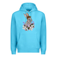 Ocean Blue Easter Day Flowers bunny Premium Hoodie - OliviaCreatesArt