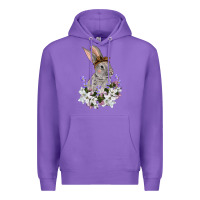 Purple Easter Day Flowers bunny Premium Hoodie - OliviaCreatesArt