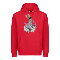 Red Easter Day Flowers bunny Premium Hoodie - OliviaCreatesArt