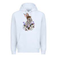 White Easter Day Flowers bunny Premium Hoodie - OliviaCreatesArt