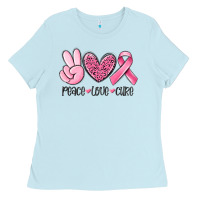 Baby Blue peace love cure breast cancer Ladies Tee - MaliasSmallBusiness