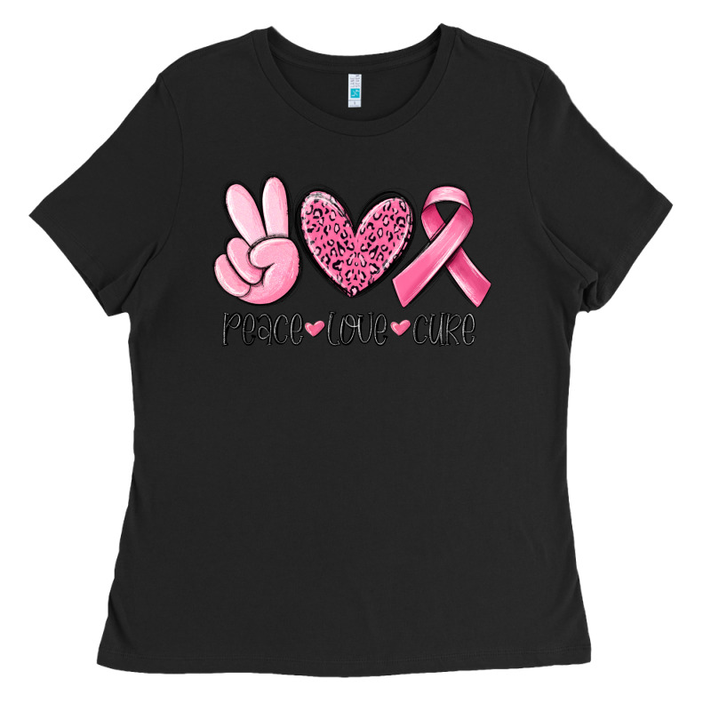 Peace Love Cure Breast Cancer Ladies Tee by MaliasSmallBusiness | Teevron
