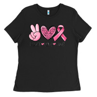 Black peace love cure breast cancer Ladies Tee - MaliasSmallBusiness