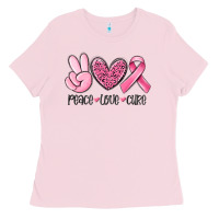Bubblegum Pink peace love cure breast cancer Ladies Tee - MaliasSmallBusiness