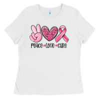 White peace love cure breast cancer Ladies Tee - MaliasSmallBusiness