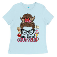 Baby Blue messy bun one loved counselor Ladies Tee - MaliasSmallBusiness