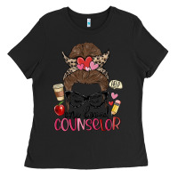 Black messy bun one loved counselor Ladies Tee - MaliasSmallBusiness