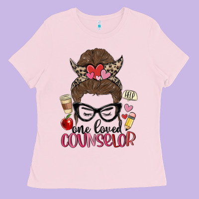 Messy Bun One Loved Counselor Ladies Tee Designed By Maliassmallbusiness