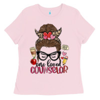 Bubblegum Pink messy bun one loved counselor Ladies Tee - MaliasSmallBusiness